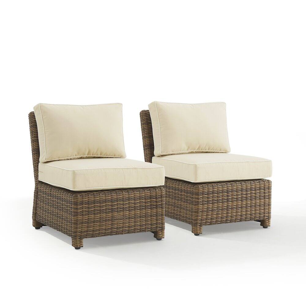 Back. Crosley Furniture - Bradenton 2Pc Armless Wicker Outdoor Chair Set - 2 Armless Chairs - Sand.