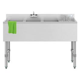 Koolmore - 48 in. Three-Compartment Under-Bar Sink with 3 in. Backsplash, Right Drainboard and Low Lead Faucet, NSF - Stainless Steel