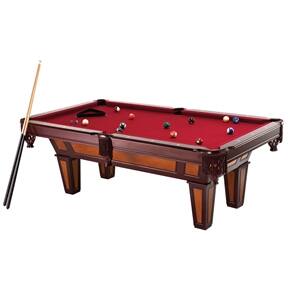 Left. SlickBlue - 7 Ft Red Burgundy Pool Table with Wool Top and Fringe Drop Pockets - Red Burgundy.