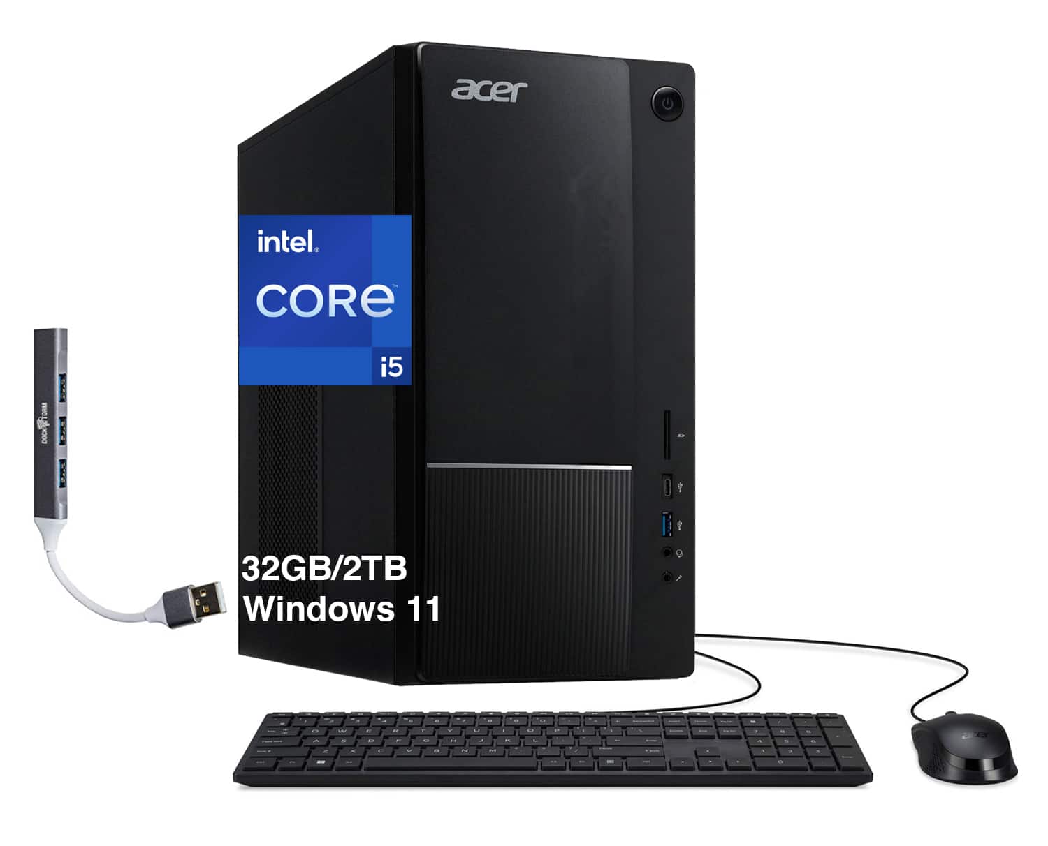 Photos - Computer Case Acer  Upgraded - Aspire Desktop  w/USB Hub - Bl (i5-14400, 32GB, 2TB SSD, Intel UHD 730, WiFi 6E, Bluetooth 5.3, Win 11 Pro)