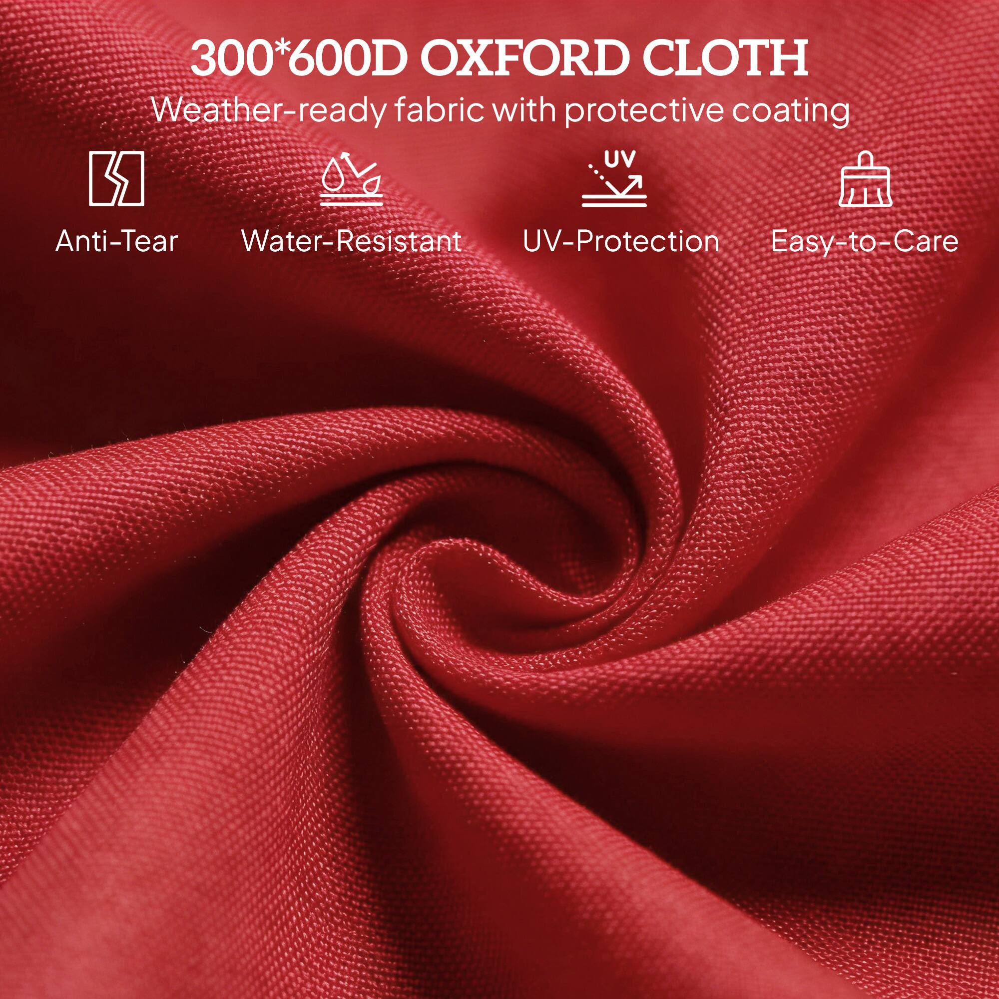 300*600D OXFORD CLOTH  
Weather-ready fabric with protective coating  
- Anti-Tear  
- Water-Resistant  
- UV-Protection  
- Easy-to-Care