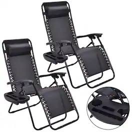 Costway - 2 PCS Zero Gravity Chairs Lounge Patio Folding Recliner Outdoor with Cup Holder - Black