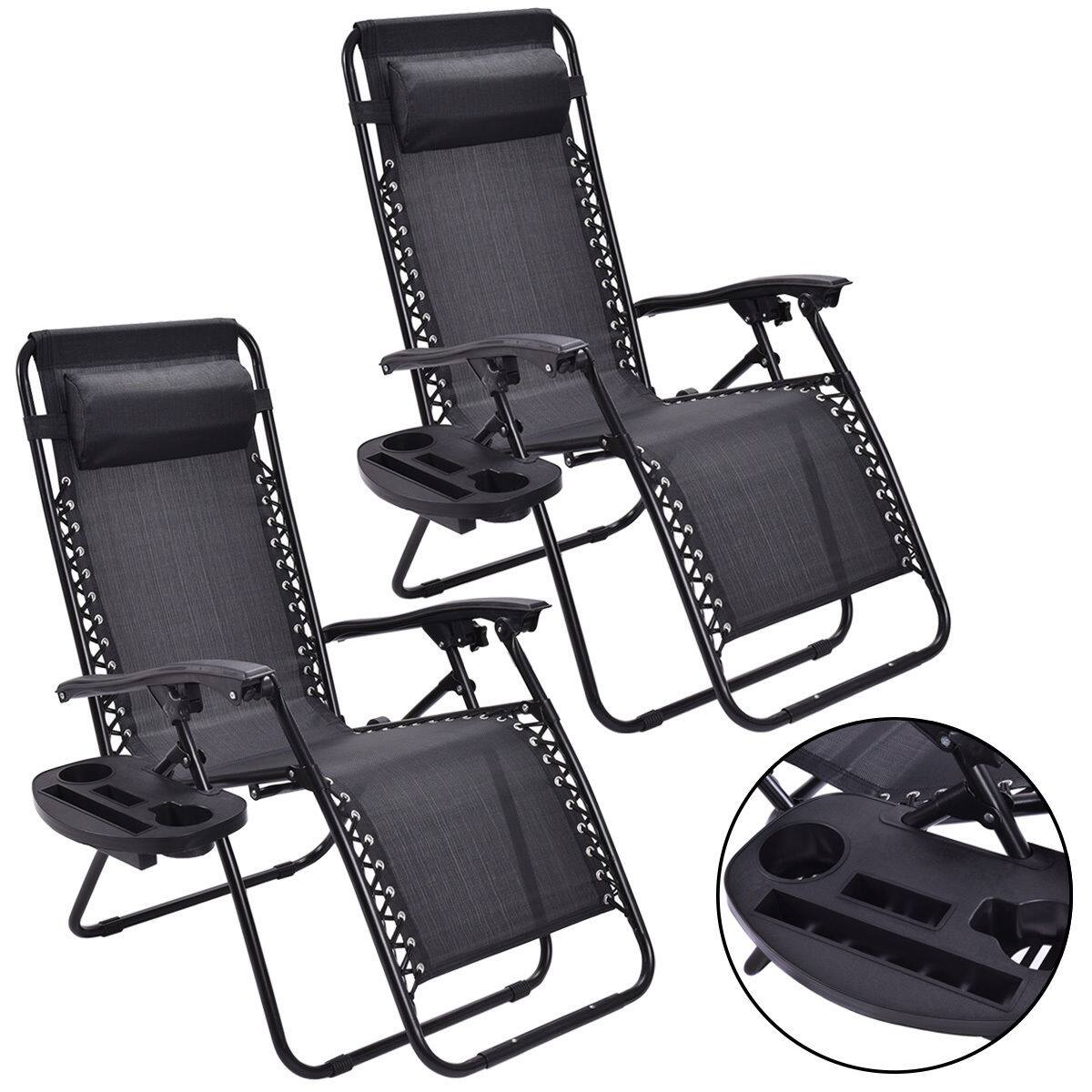 Front. Costway - Costway 2 PCS Zero Gravity Chairs Lounge Patio Folding Recliner Outdoor with Cup Holder - Black.