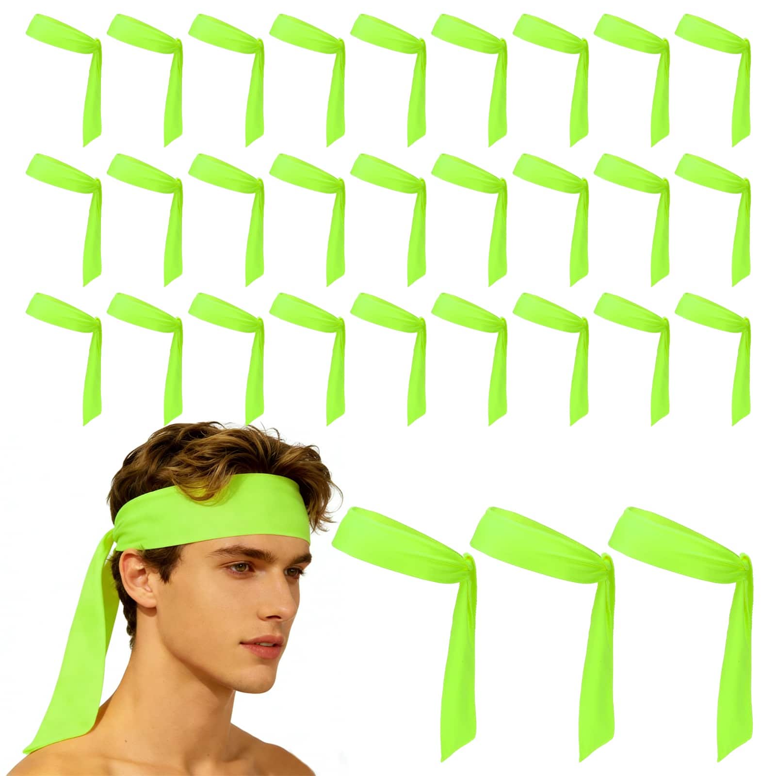 Unique Bargains - Tie Sweatband Headband, Adjustable Non-Slip Moisture Wicking Athletic Headband, 30pcs - For Tennis/Karate/Workout/Yoga - Bright Green price history on PriceWatchPro