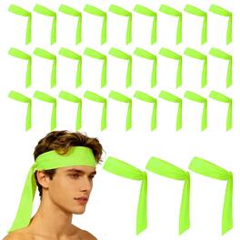 Unique Bargains - Tie Sweatband Headband, Adjustable Non-Slip Moisture Wicking Athletic Headband, 30pcs - For Tennis/Karate/Workout/Yoga - Bright Green