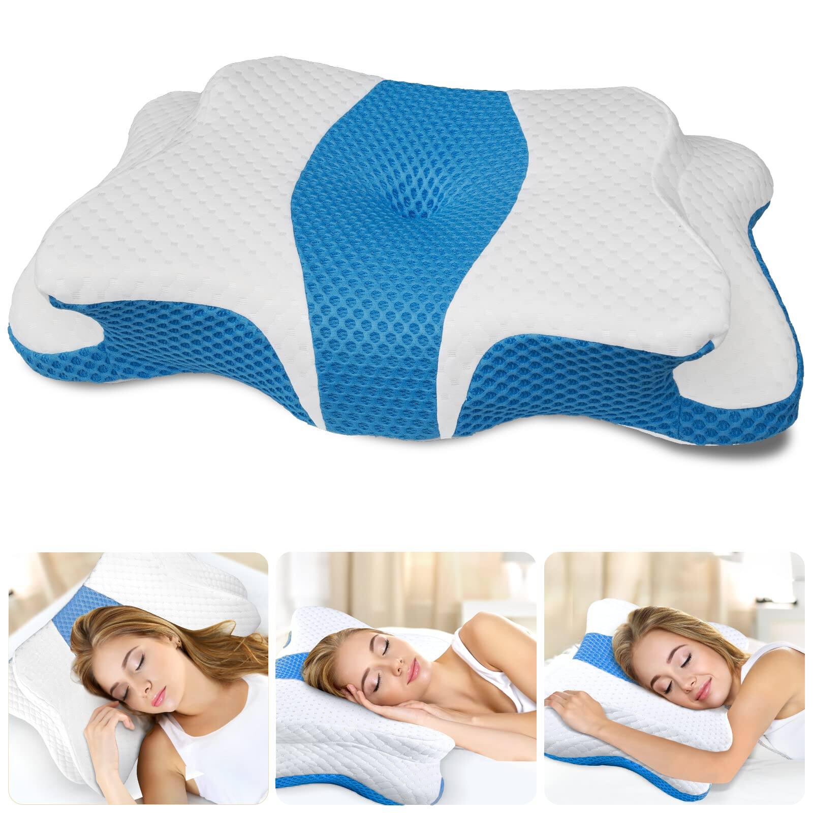 Front. Skar Audio - Memory Foam Pillow For Neck And Shoulder Contour Bed Soft Side Sleep Sleeping Sleeper - Dark Blue Queen Size-24.8''Lx14.96''Wx5.78''H.