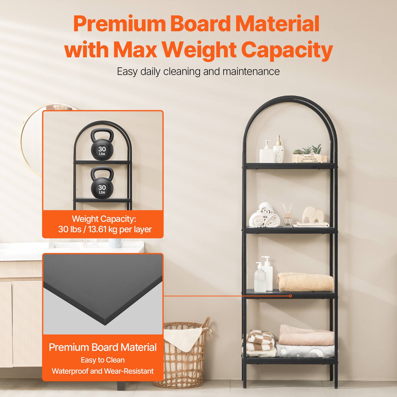 Premium Board Material with Max Weight Capacity

Easy daily cleaning and maintenance

Weight Capacity: 30 lbs / 13.61 kg per layer

Premium Board Material
Easy to Clean
Waterproof and Wear-Resistant