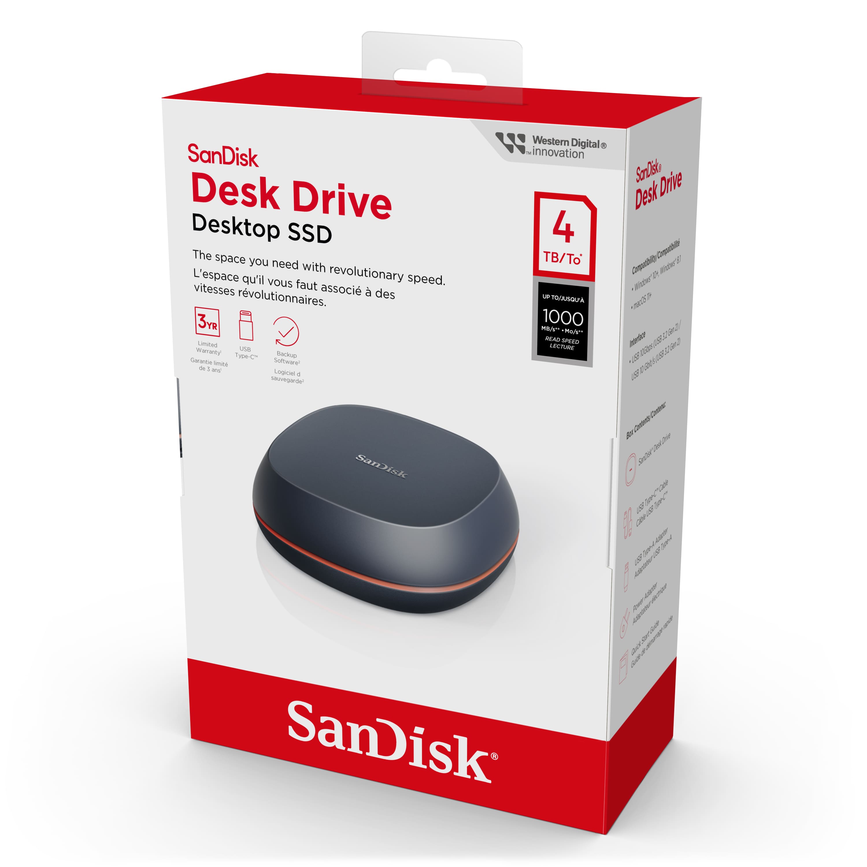 SANDISK 4TB Desk Drive USB Type C Desktop External SSD Black