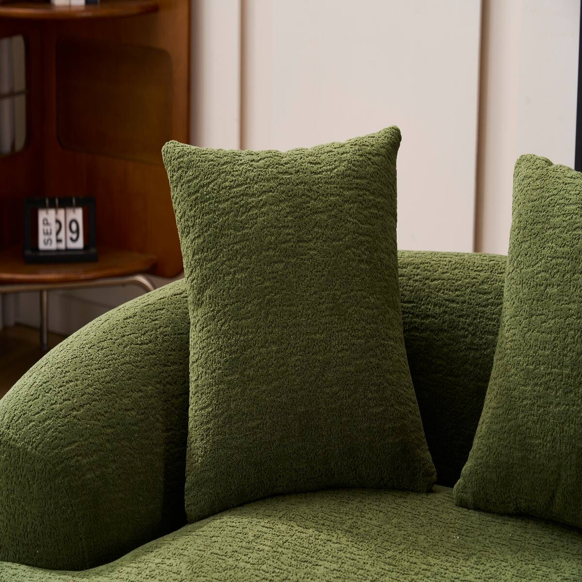 Alt View 6. Ropilly - Ropilly Curved Loveseat Sofa in Green Chenille, No Assembly Small Space Apartment Sofa with Pillows - Antique Green.
