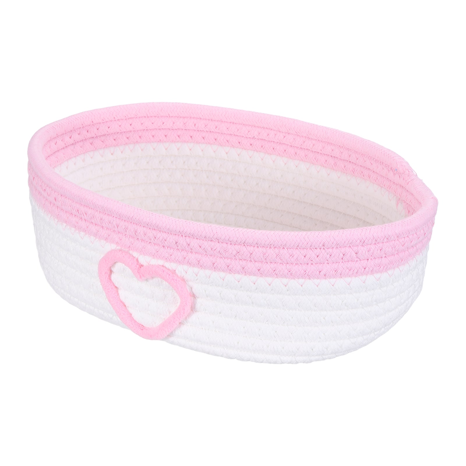Unique Bargains - Rectangular Rope Basket, 11.2x6.7x3.5inch Small Woven Basket for Shelf Storage Home Decor Gift Chest - White/Pink