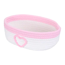 Unique Bargains - Rectangular Rope Basket, 11.2x6.7x3.5inch Small Woven Basket for Shelf Storage Home Decor Gift Chest - White/Pink
