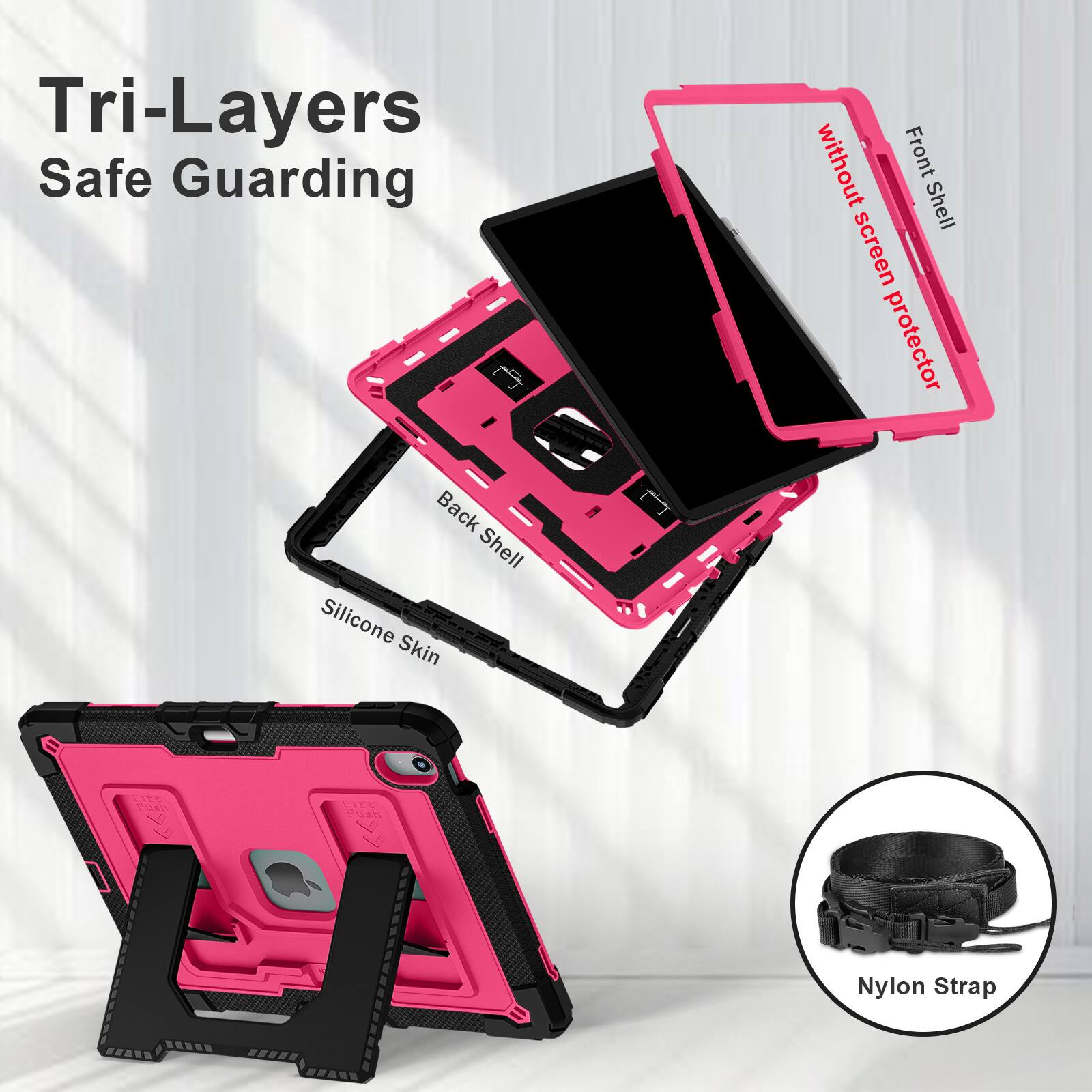 Tri-Layers Safe Guarding without Front Shell screen protector Back Shell Silicone Skin LITE Ce LATE Fush Nylon Strap