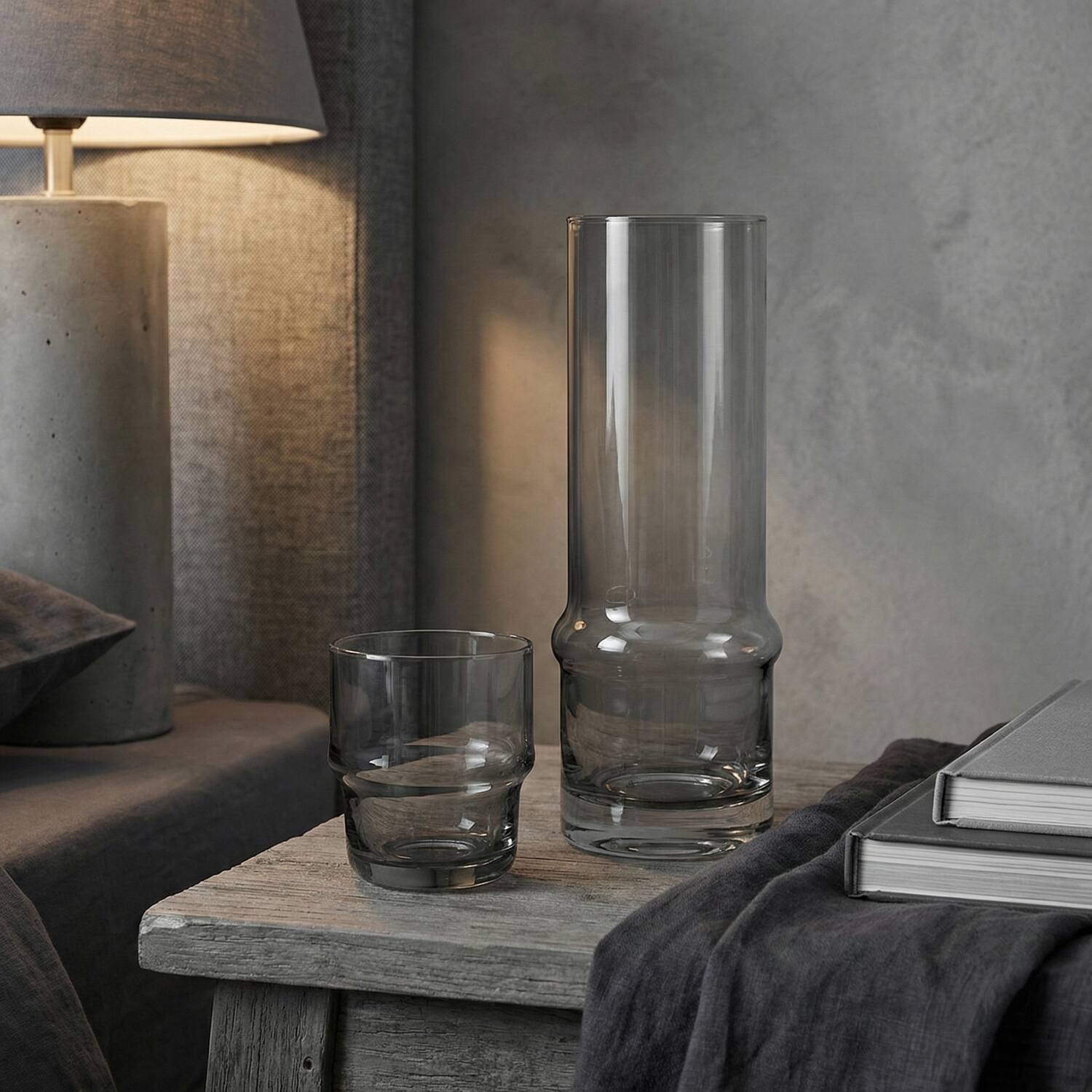 Left. Jay Import - Gray 2-Piece Glass Carafe Set 37.81 OZ. - Gray.