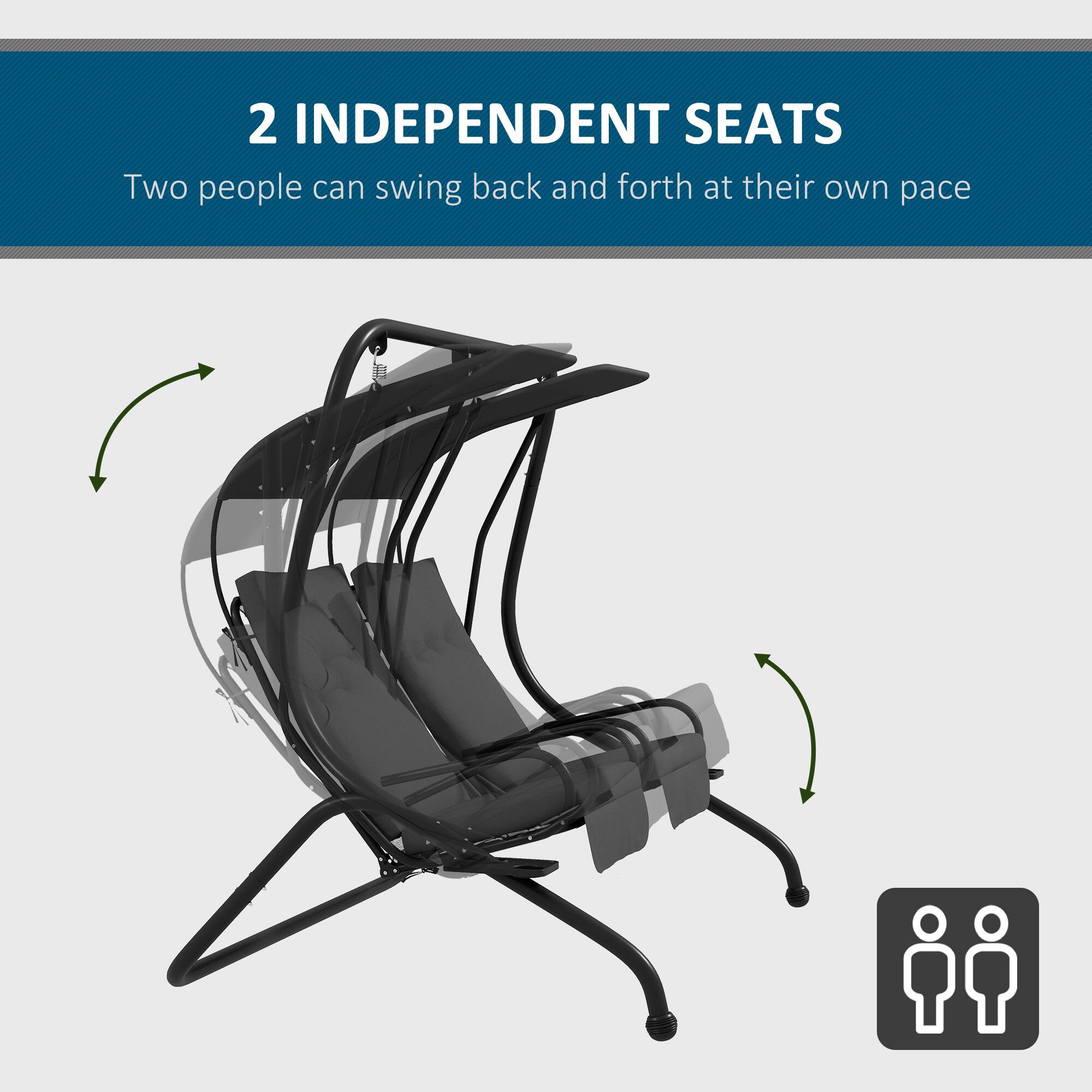 2 INDEPENDENT SEATS
Two people can swing back and forth at their own pace