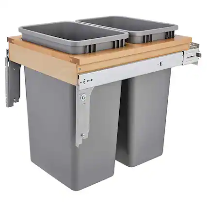 Front. Rev-A-Shelf - Rev-A-Shelf Pullout Top Mount Trash Can w/ Soft-close, 50 qt, 4WCTM-2150BBSCDM-2 - Light Brown.