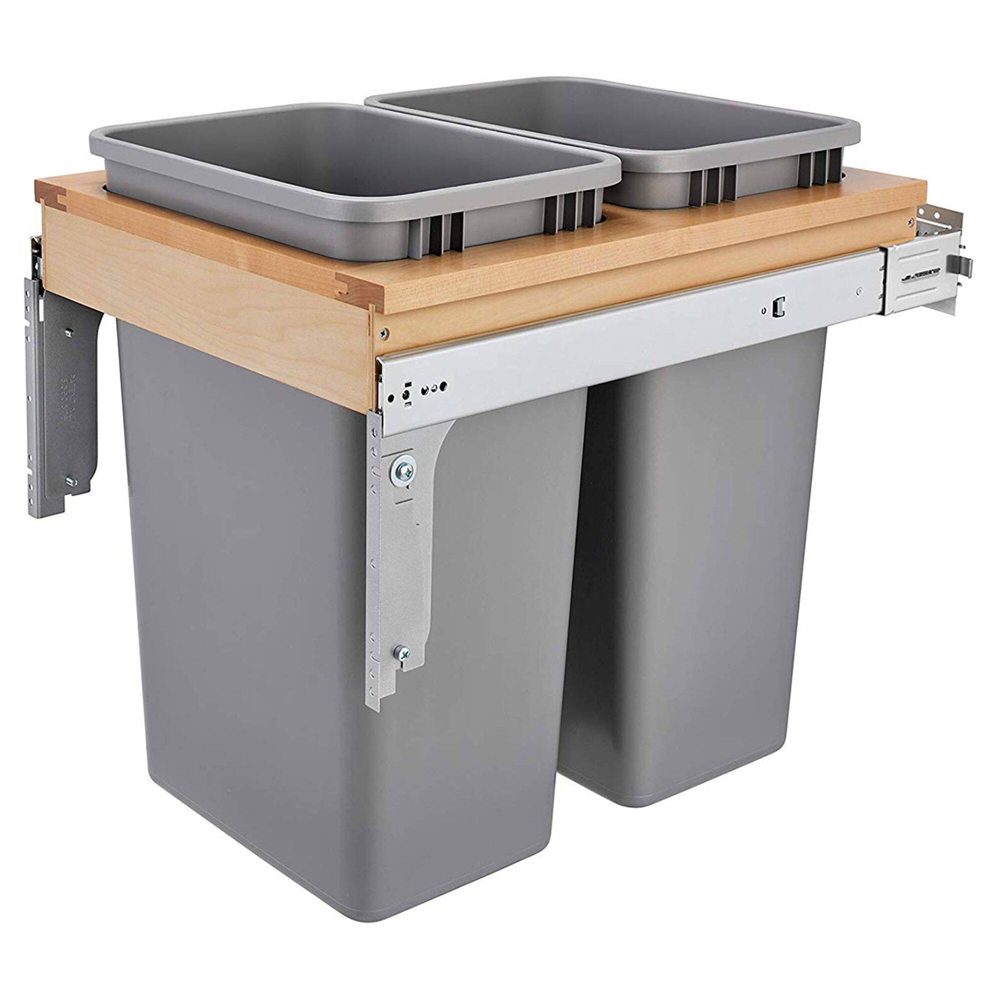 Front. Rev-A-Shelf - Rev-A-Shelf Pullout Top Mount Trash Can w/ Soft-close, 50 qt, 4WCTM-2150BBSCDM-2 - Light Brown.