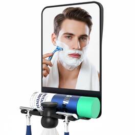 Dazzed Corner - Fogless Shower Mirror for Shaving with Razor Holders, Adjustable & No Drilling - Black