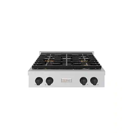 Front. ZLINE - ZLINE Autograph 30 in. Paramount Built-In Gas Cooktop with 4 DuoPro Burners and Black Accents - Stainless Steel.