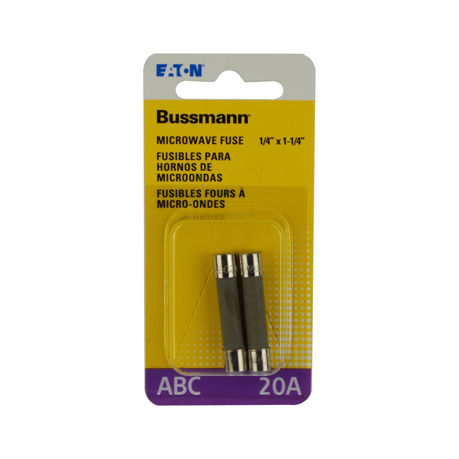 EATON  
Bussmann  
MICROWAVE FUSE FUSIBLES PARA HORNO DE MICROONDAS FUSIBLES FOURS A MICRO-ONDES  
1/4" X 1-1/4"  
ABC  
20A