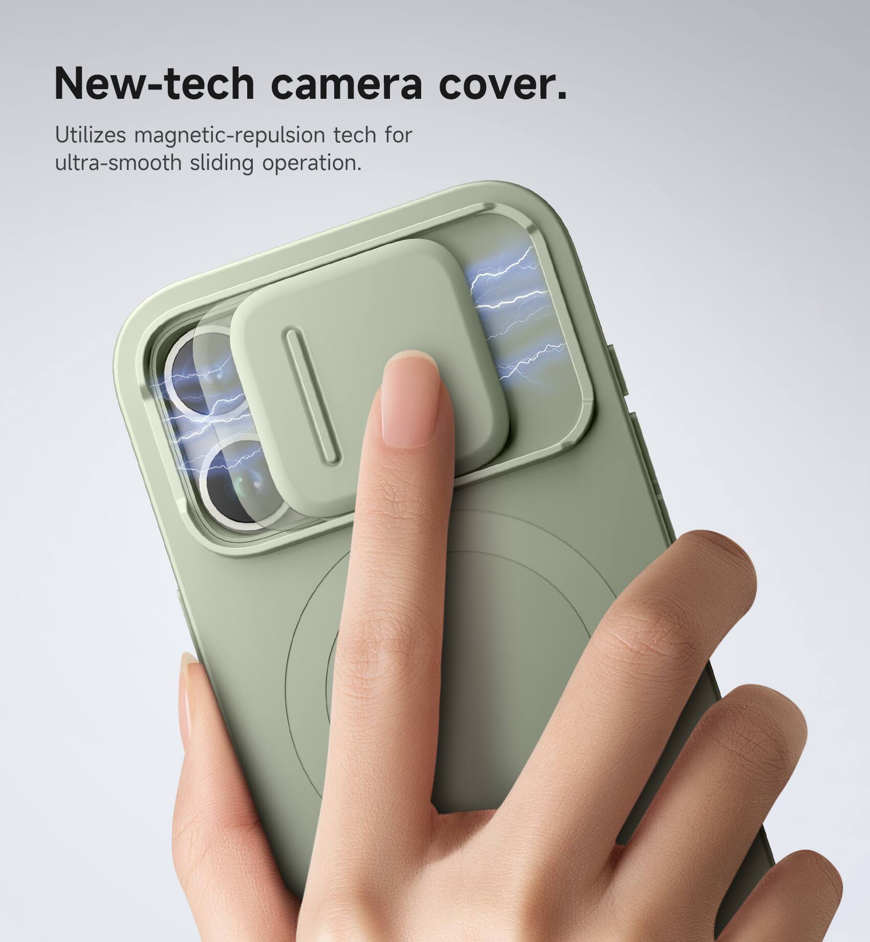 New-tech camera cover. Utilizes magnetic-repulsion tech for ultra-smooth sliding operation.
