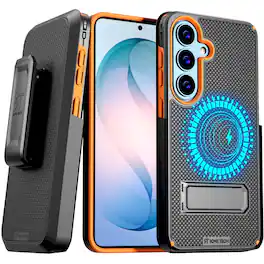 RomeTech - Belt Clip Holster Case for Samsung Galaxy S26 Plus, Black/Orange - Black / Orange
