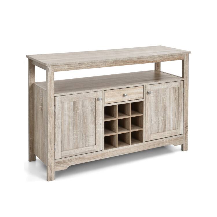 Front. SlickBlue - Modern Buffet Sideboard with Wine Rack and Open Shelf for Dining Room - Grey.