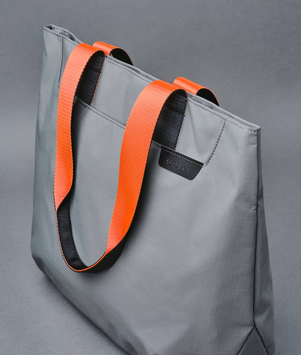 Back. ALPAKA - Elements Tote Bag 14.5L Weatherproof Foldable Travel Tote with Magnetic Closure - Grey Axoflux 210D.