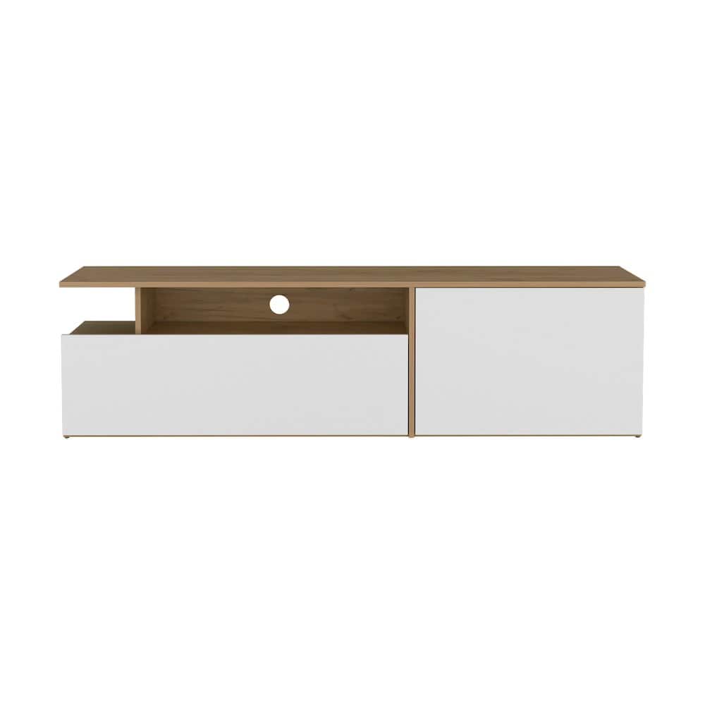 TuHome - Selma Floating 63" Wide Tv Stand Natural Oak - White MDF - Brown
