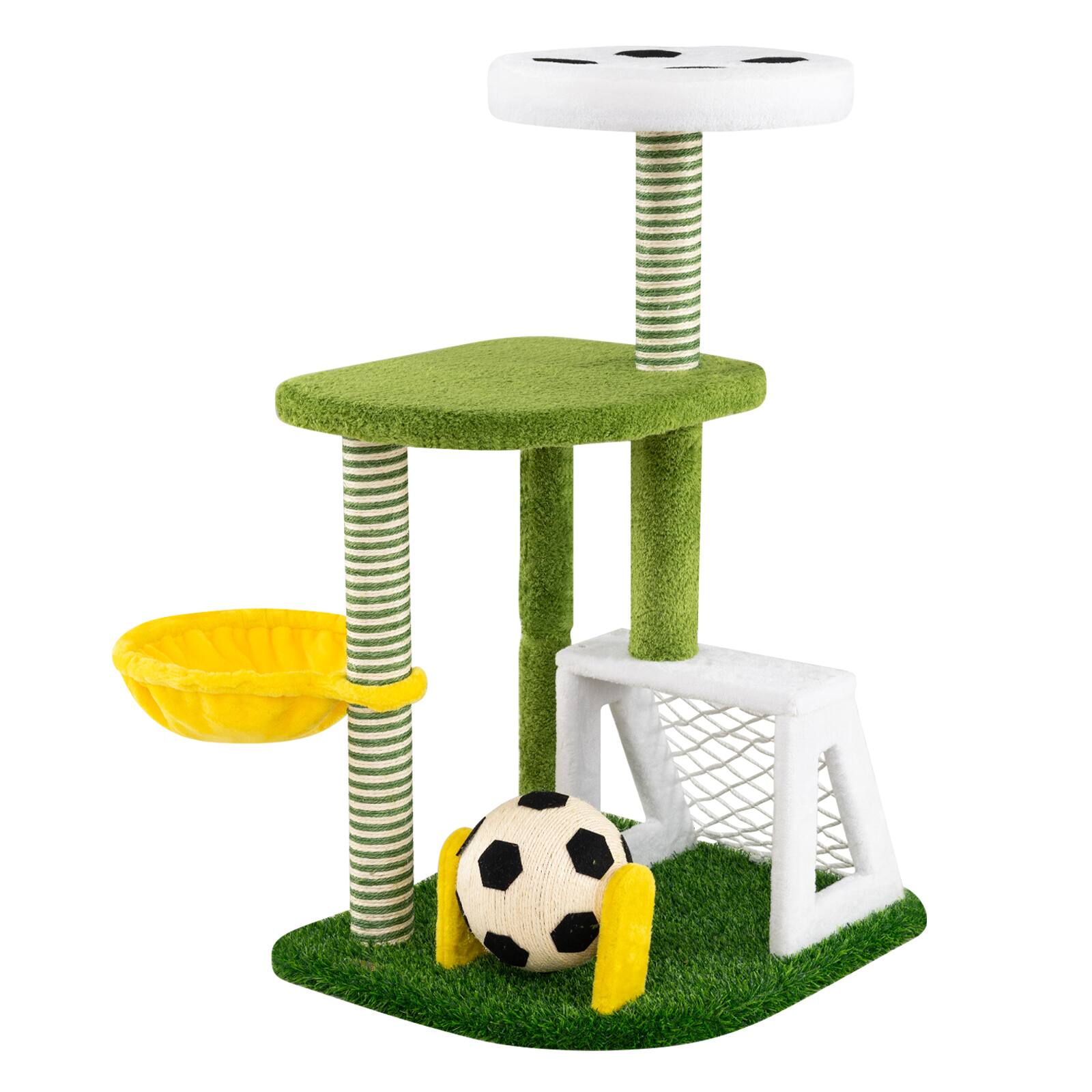 Alt View 9. Gymax - Gymax Modern Cat Tree Cat Tower w/Perches Hammock Sisal Scratching Post Soccer Ball Green & Yellow & White - Green.
