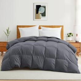 Peace Nest - All-Season Medium Warmth Duvet Insert White Goose Feather Comforter - California King - Dark Gray