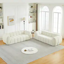 Anysun - Chenille Pure Foam Sofa Set – 3+3 Modern Quilted Cloud Sofa, Deep-Seat Chenille Sofa, Comfortable Two 3-Seater Sofas - Beige