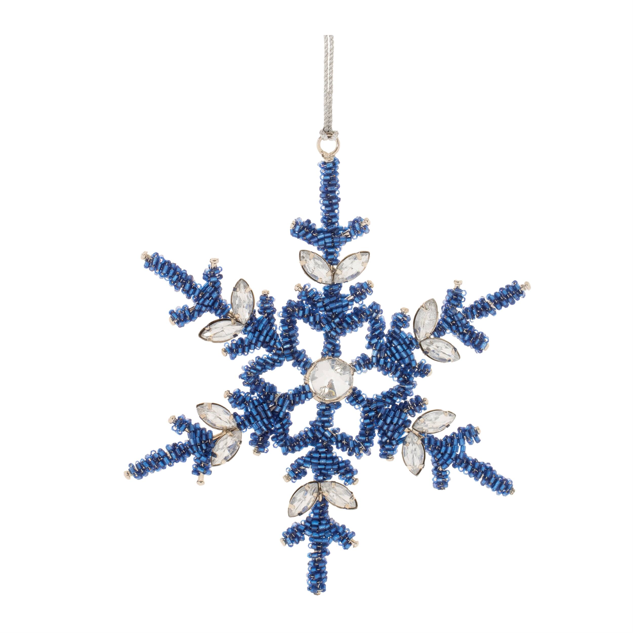 Back. BreeBe - Beaded Metal Snowflake Ornament (Set of 12) - Blue, Gray.