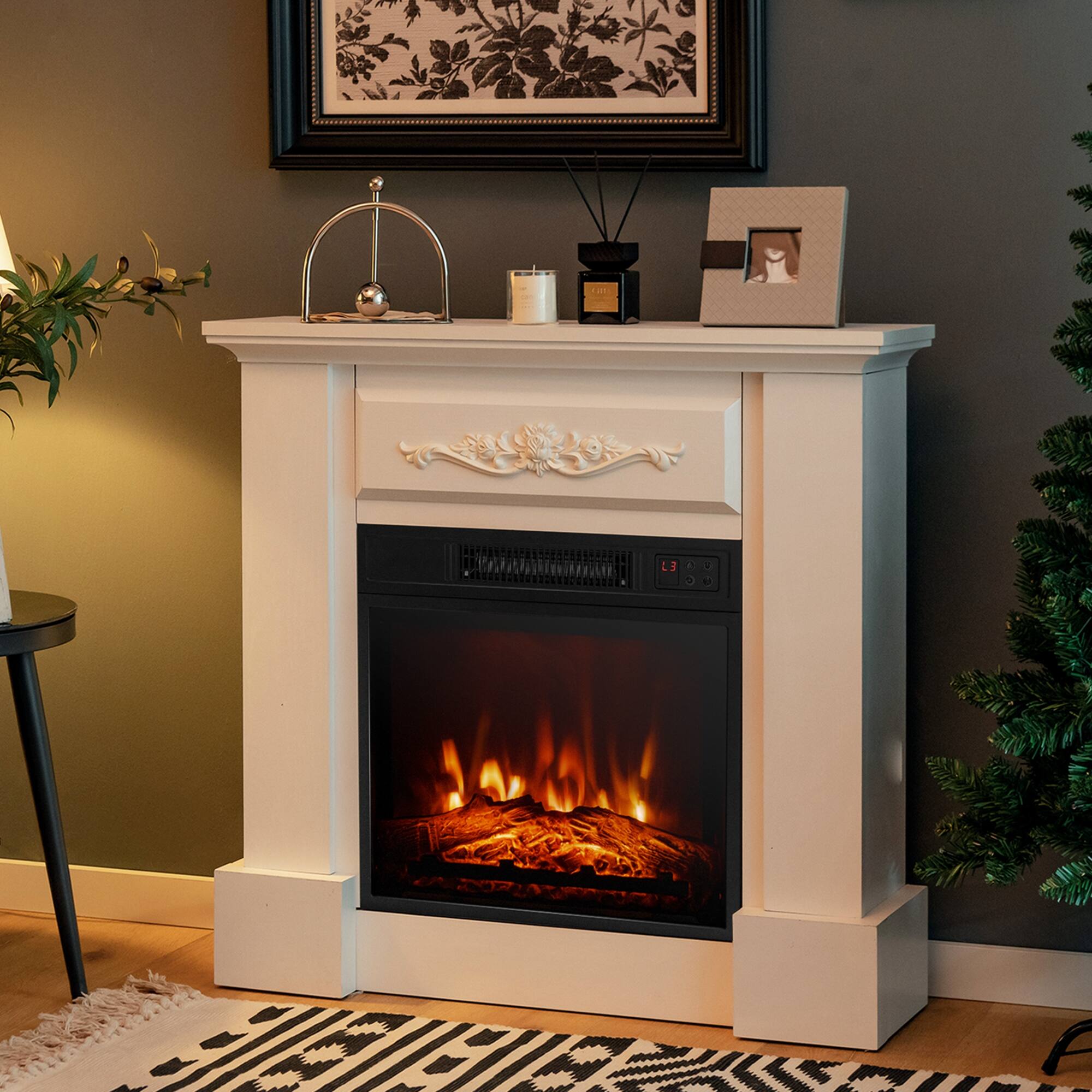 Alt View 1. Costway - Costway 32" Electric Fireplace Mantel TV Stand Space Heater w/Remote Control 1400W White - White.