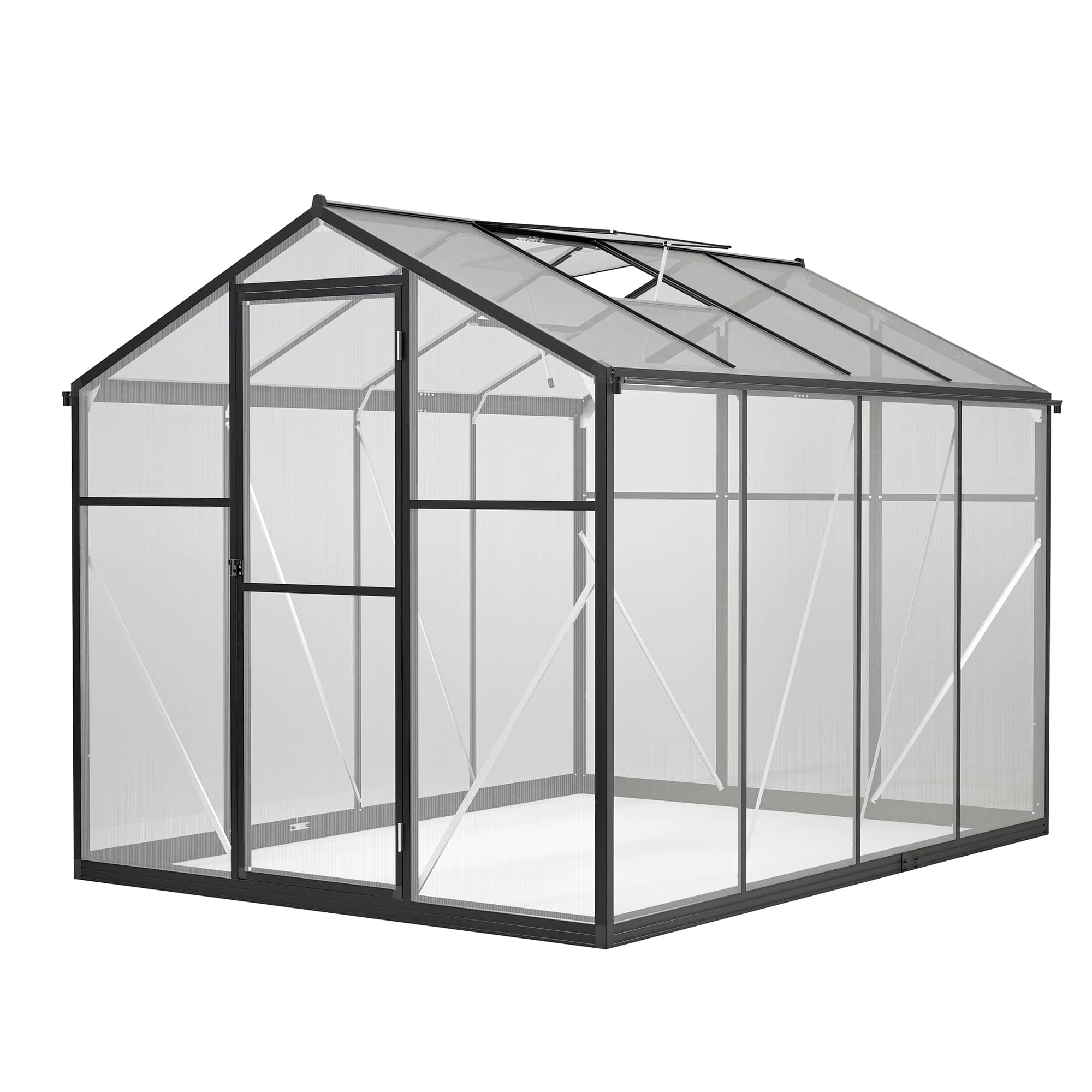 Mondawe - 6x8 FT Polycarbonate Walk-in Greenhouse with Aluminum Frame and Roof Vent - Black