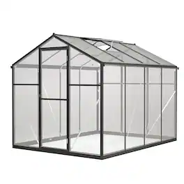 Mondawe - 6x8 FT Polycarbonate Walk-in Greenhouse with Aluminum Frame and Roof Vent - Black