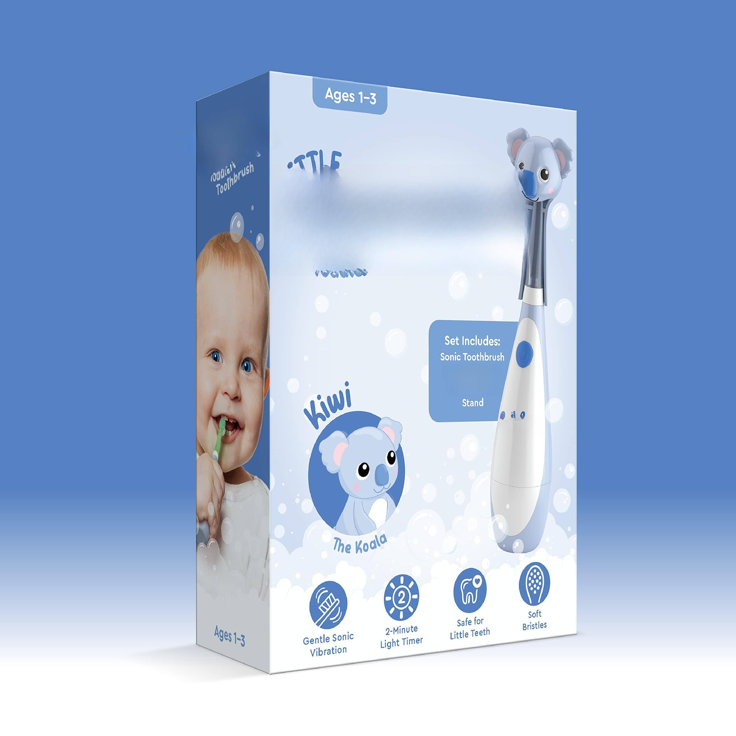 Ages 1-3

Kiwi The Koala

Set Includes:
- Sonic Toothbrush
- Stand

Gentle Sonic Vibration
2-Minute Light Timer
Safe for Little Teeth
Soft Bristles