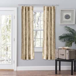 Ellis Curtain - Lexington Leaf Pattern on Colored Ground Curtain Pair with Ties 56"x63" - Tan