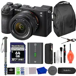 Sony - Alpha 7C II Full-Frame Camera with 28-60mm Lens (Black) Bundle with Backpack, Monopod & More
