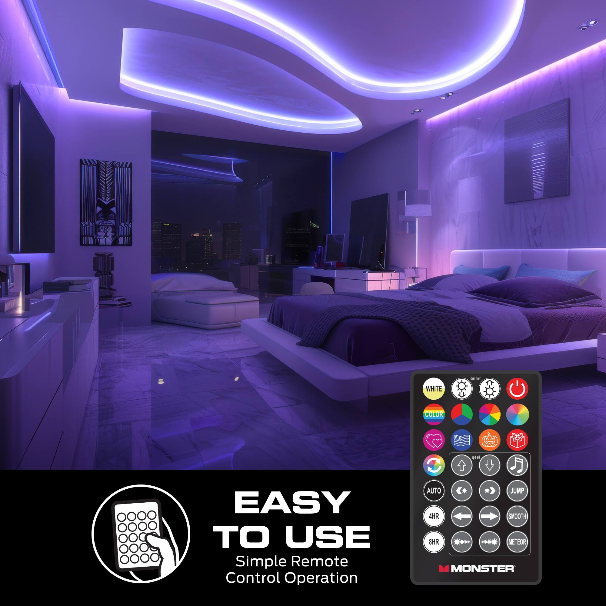 WHITE - I COLOR I EASY TO USE  
Simple Remote Control Operation  
AUTO JUMP 4HR SMOOTH EHR METEOR ad MONSTER