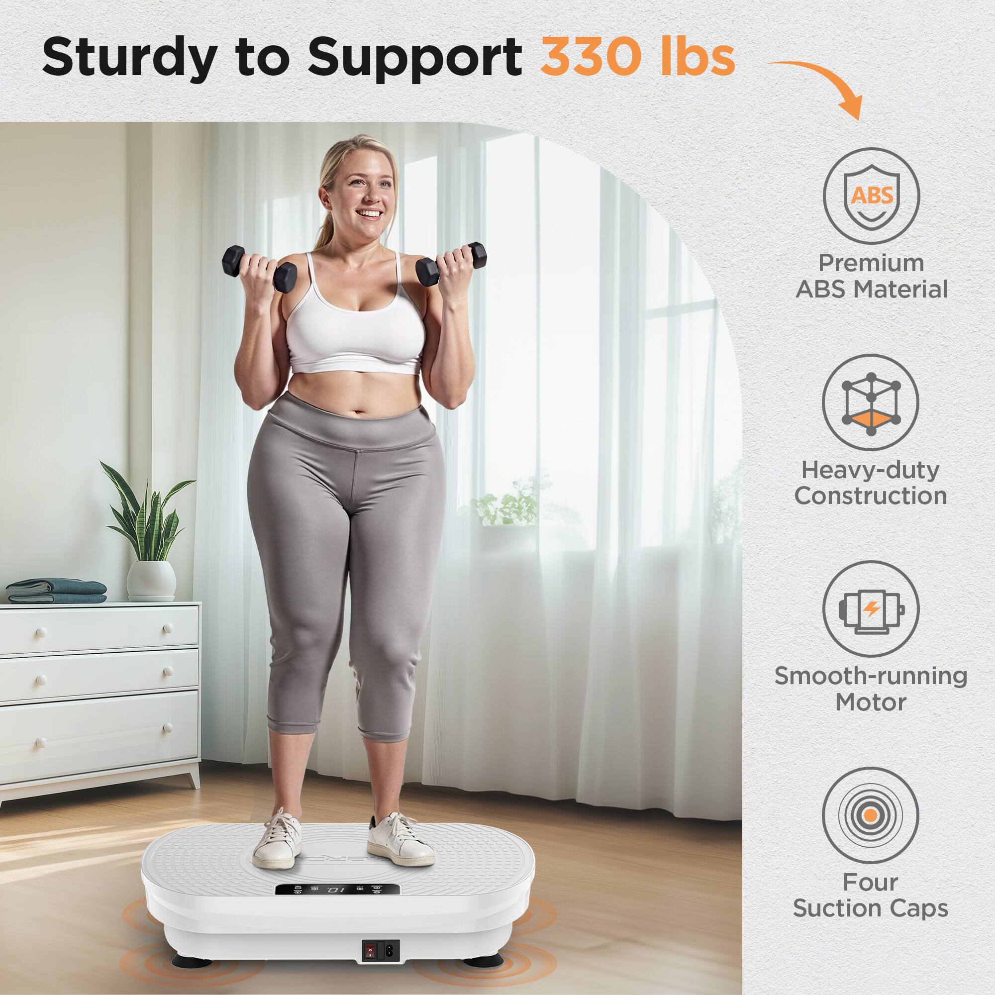 Sturdy to Support 330 lbs

- Premium ABS Material
- Heavy-duty Construction
- Smooth-running Motor
- Four Suction Caps