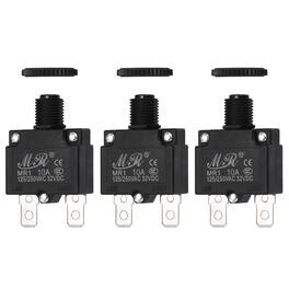 Unique Bargains - 3pcs 10A Thermal Circuit Breaker, 125/250V AC,32V DC, Push Button Manual Reset Circuit Overload Protector Switch - Black