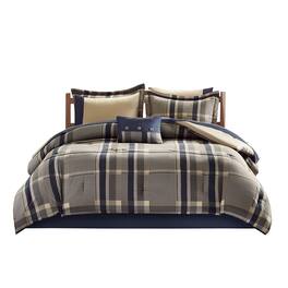 Gracie Mills - Lirael Classic Plaid Brushed Microfiber Comforter Set with Bed Sheets - Navy/Grey