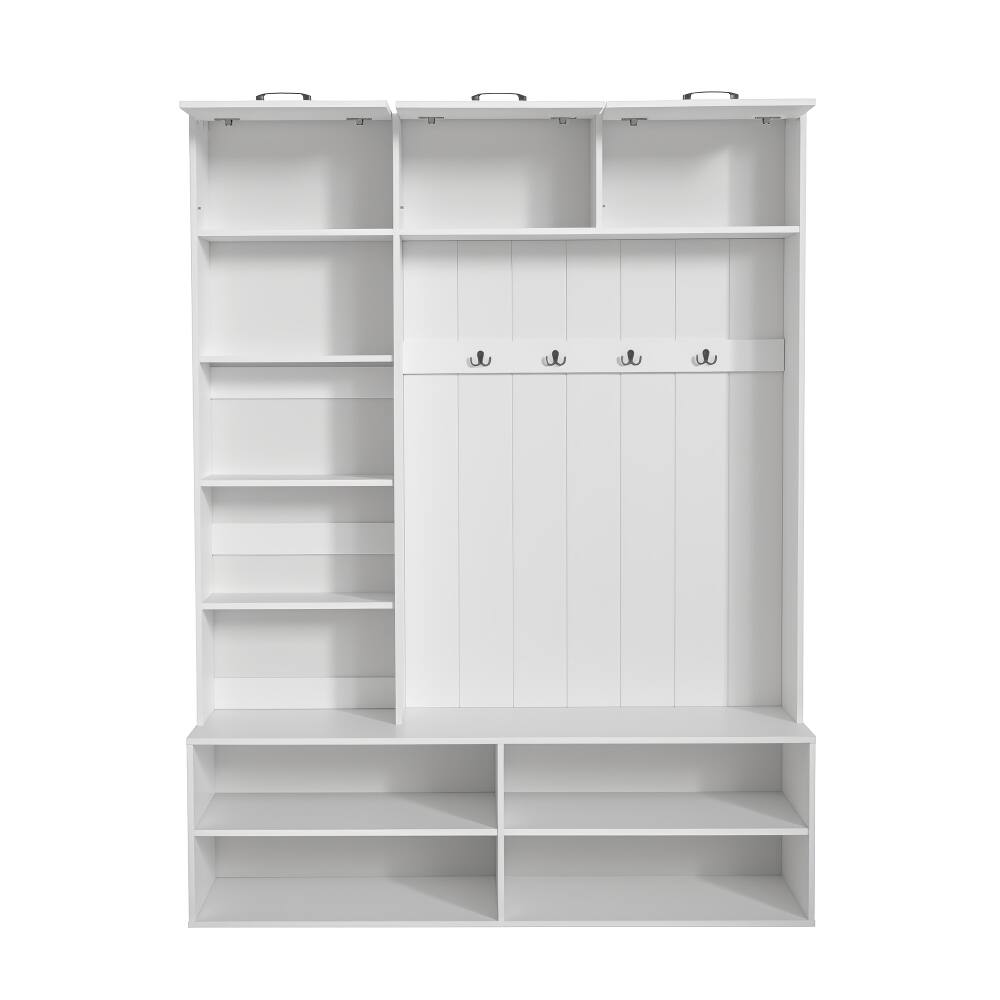 Alt View 2. Loheer - Loheer Farmhouse Hall Tree with Bench, White Entryway Storage Organizer, 76.9 Inch Height - White.