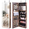 Front. Costway - LED Mirror Jewelry Cabinet Wall/Door Mounted 47" Armoire 3 Color Coffee - Brown.