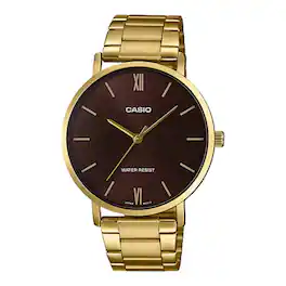 Casio - Men’s Bracelet Analog Watch with Brown Dial - MTP-VT01G-5BUDF - Gold