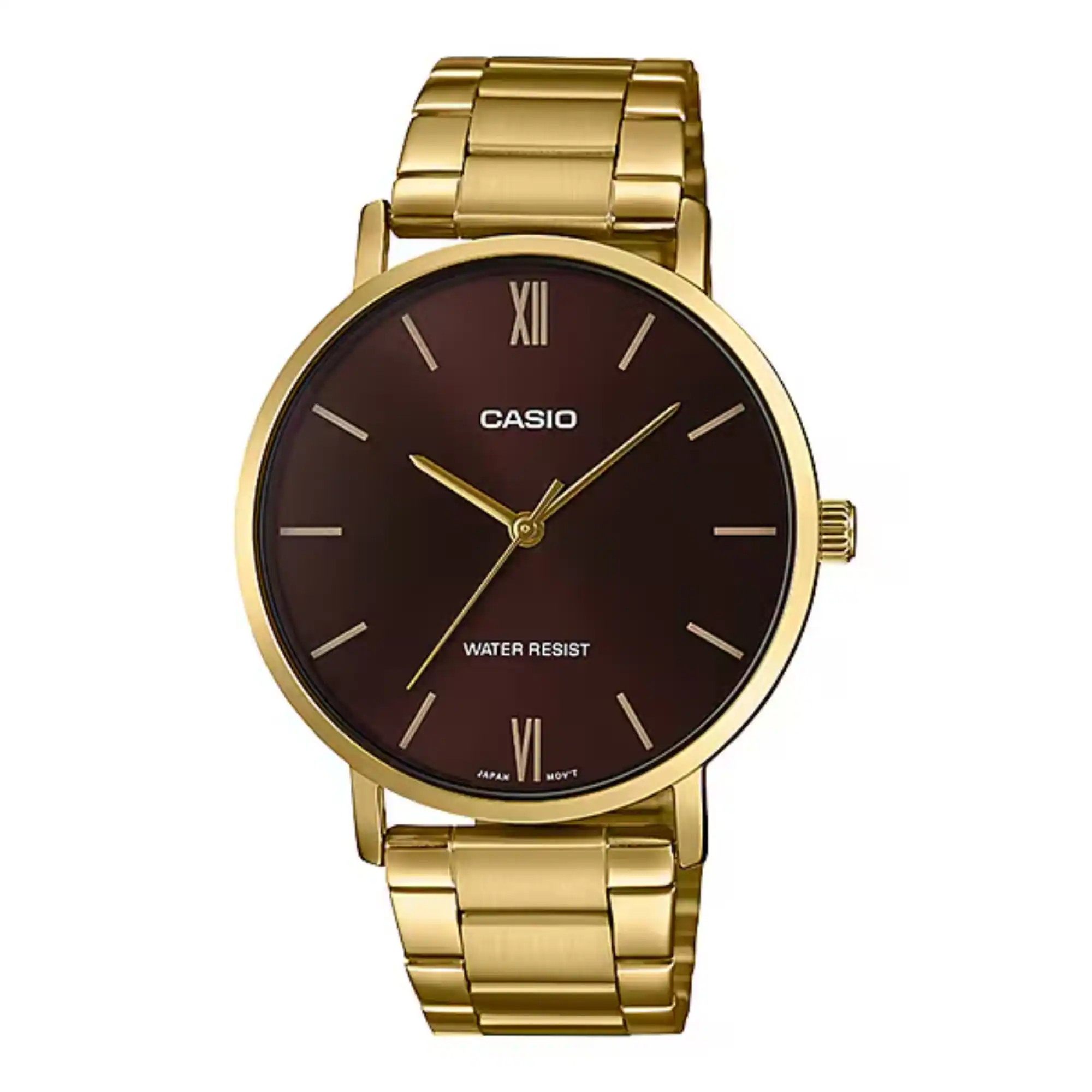 Casio - Men’s Bracelet Analog Watch with Brown Dial - MTP-VT01G-5BUDF - Gold