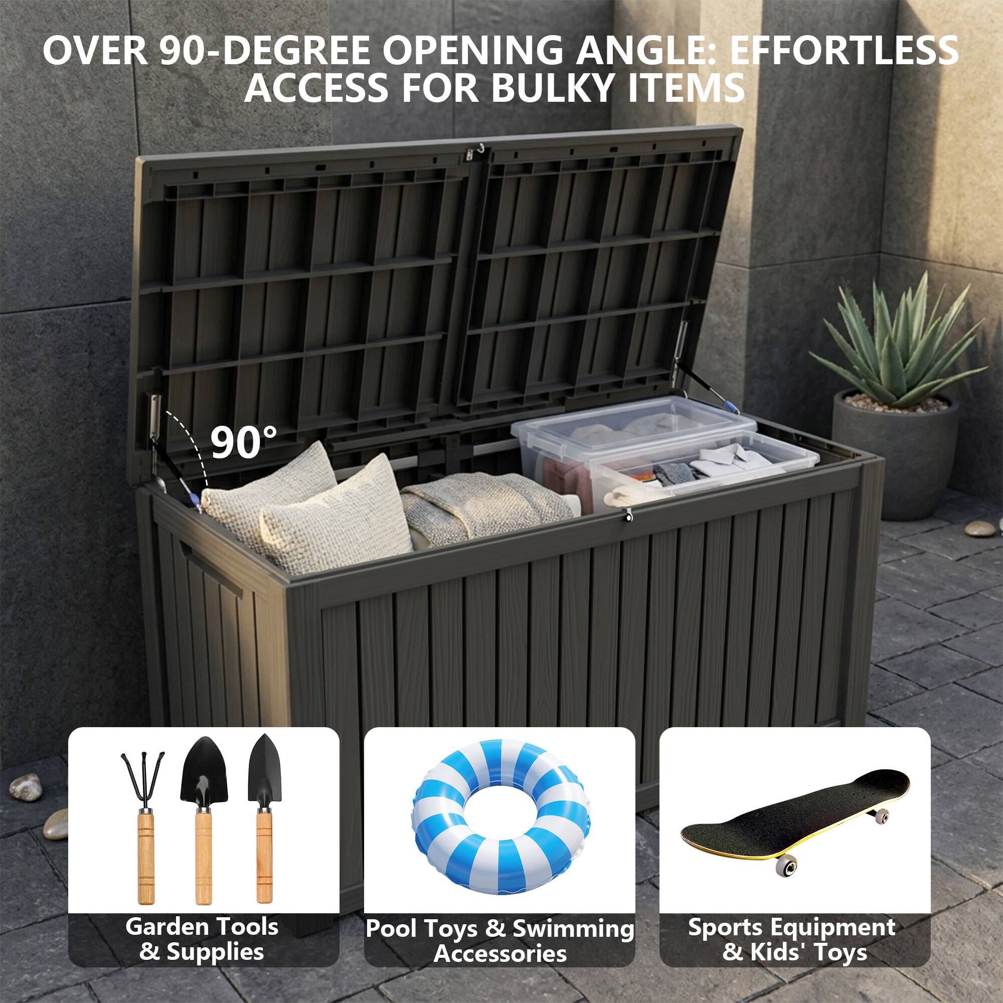 OVER 90-DEGREE OPENING ANGLE: EFFORTLESS ACCESS FOR BULKY ITEMS

90°

Garden Tools & Supplies
Pool Toys & Swimming Accessories
Sports Equipment & Kids' Toys