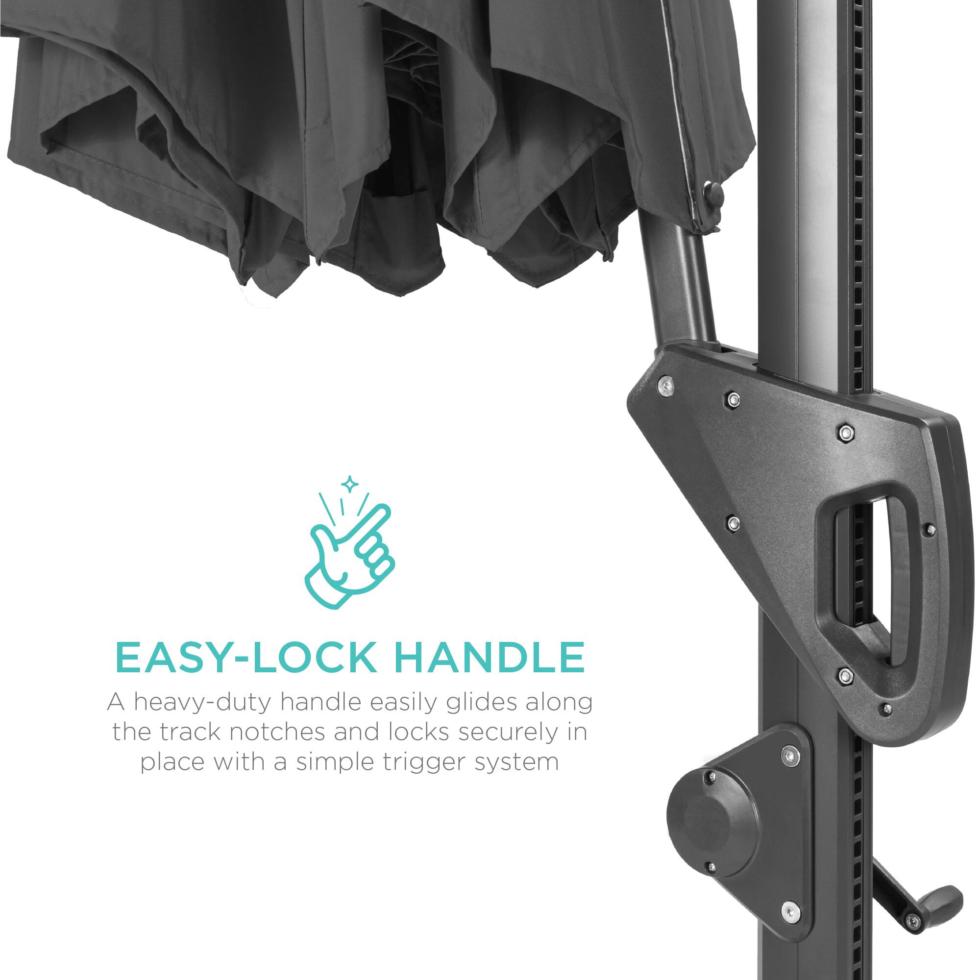 EASY-LOCK HANDLE

A heavy-duty handle easily glides along the track notches and locks securely in place with a simple trigger system.