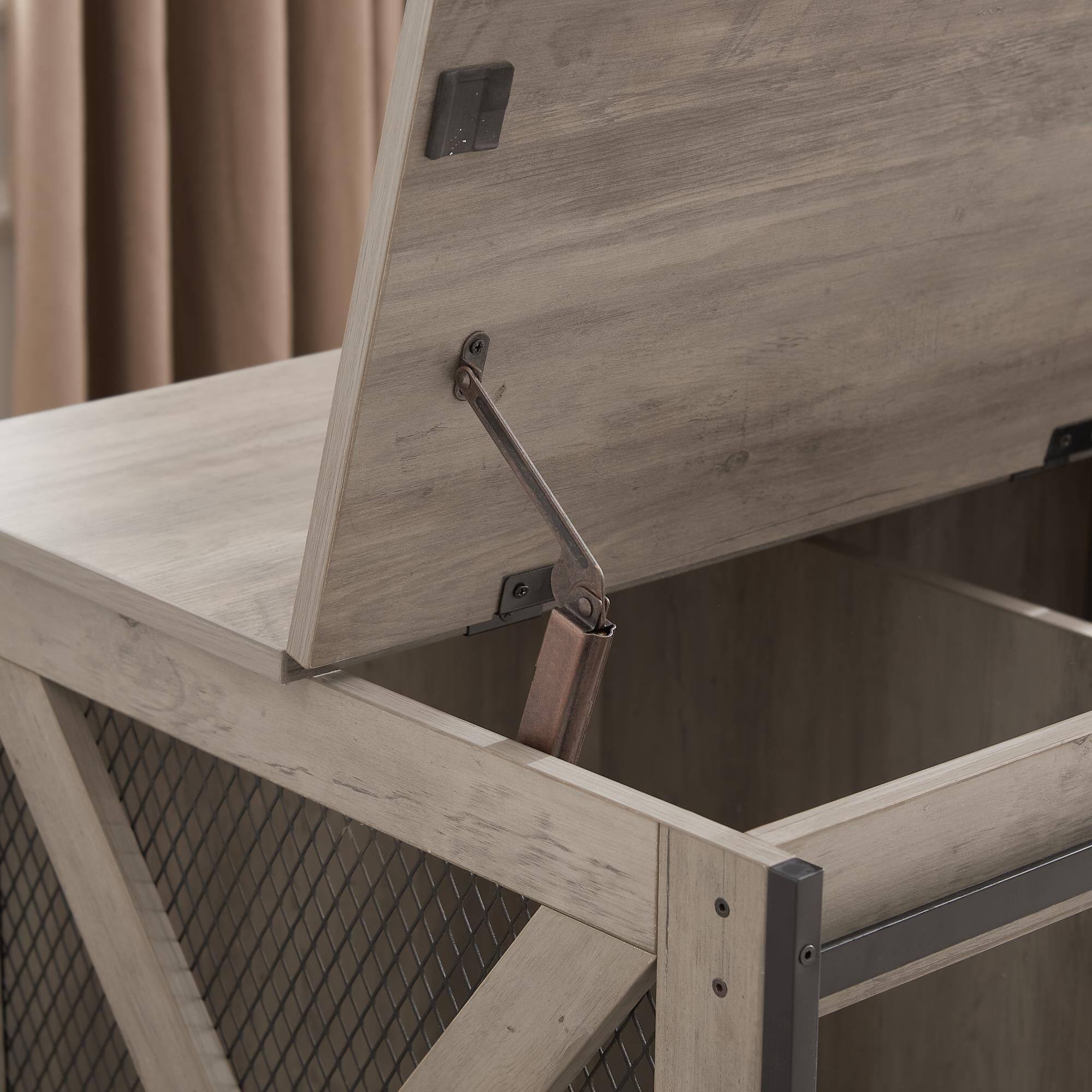 Left. Pefilos - 37" Wood Dog Crate Furniture, Heavy Dog Kennel Pet House with Sliding Barn Door, Indoor Dog Cage for Large Dogs.