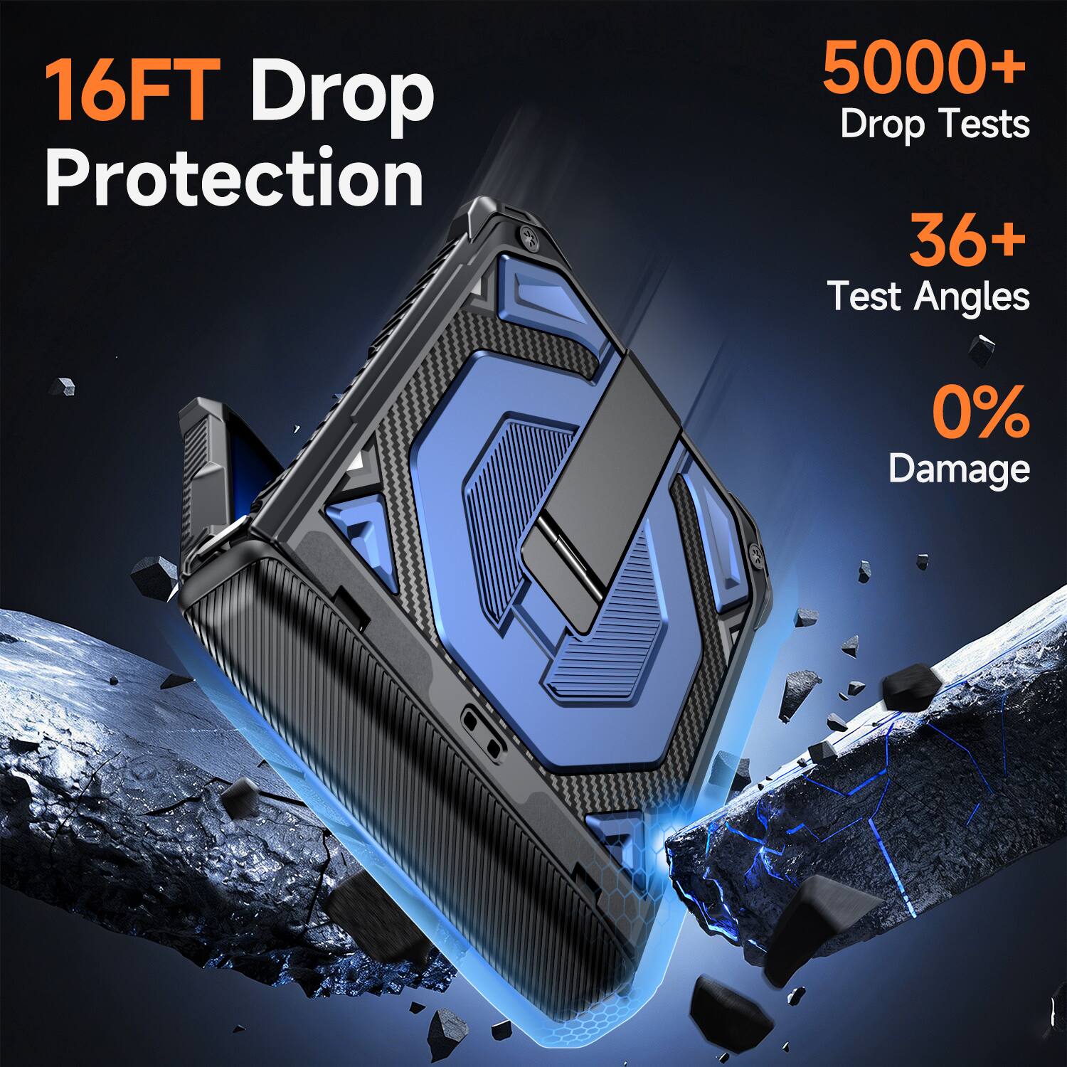 16FT Drop Protection  
5000+ Drop Tests  
36+ Test Angles  
0% Damage